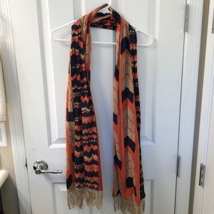 Banana Republic beaded and fringed scarf orange black